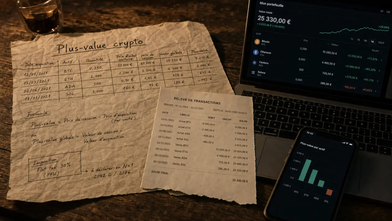 Calcul plue value crypto et seuil 305 €