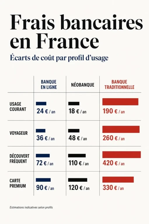 La banque le moins cher : comparaison visuelle des frais bancaires selon le profil