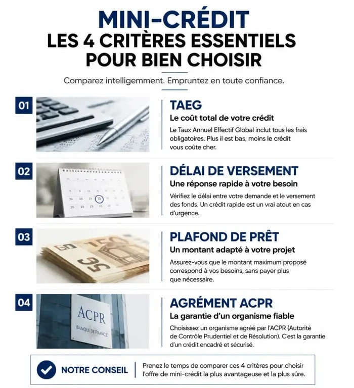 Infographie des critères pour choisir un mini-crédit comme alternative à Finfrog