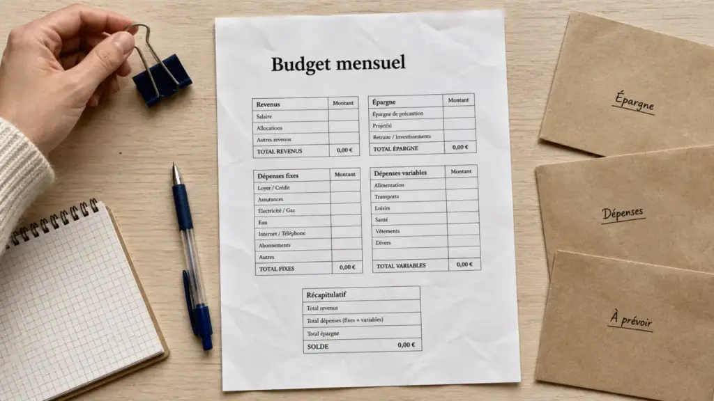 PDF feuille de budget mensuel vierge a imprimer : modèle revenus, dépenses, épargne