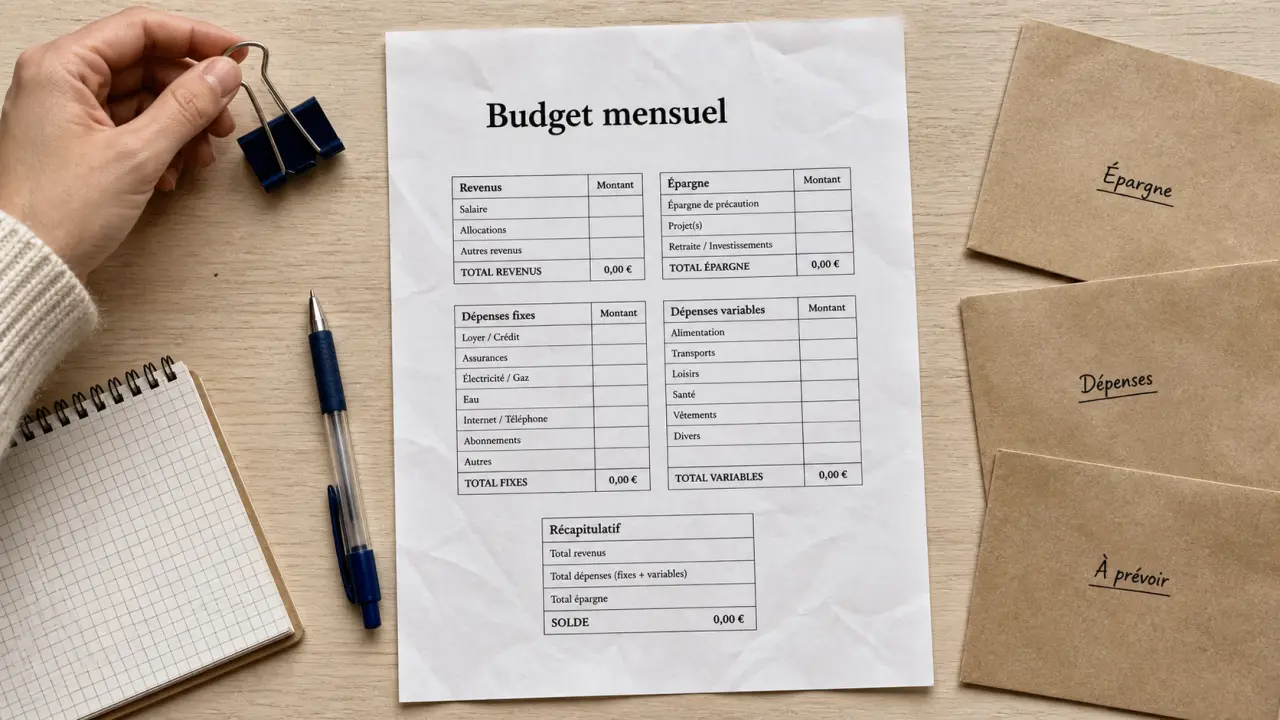 PDF feuille de budget mensuel vierge a imprimer : modèle revenus, dépenses, épargne