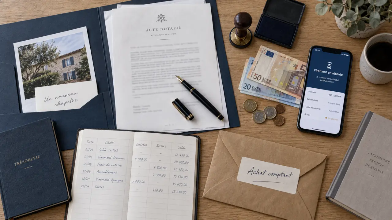Achat immobilier comptant notaire : dossier et virement en cours