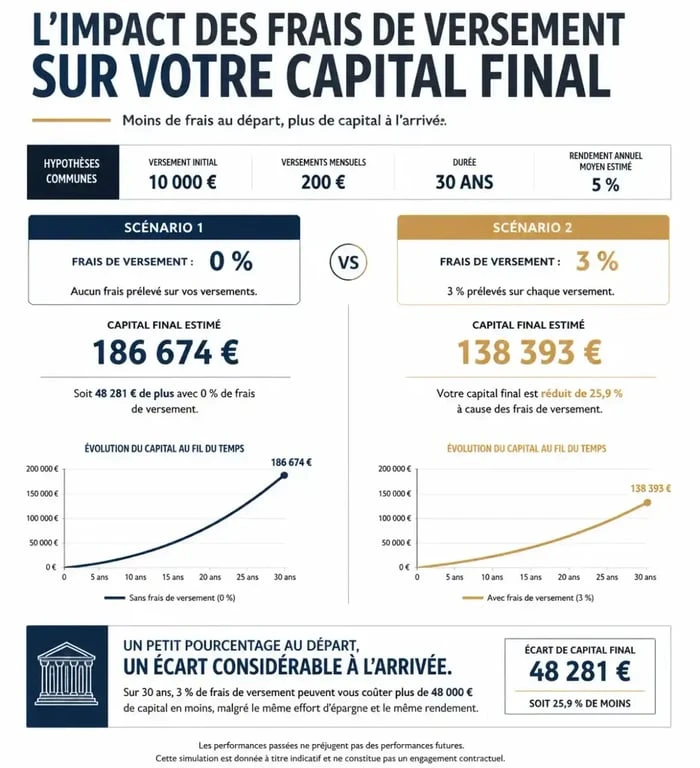 Comparatif de l'impact des frais de versement sur le rendement de l'assurance vie