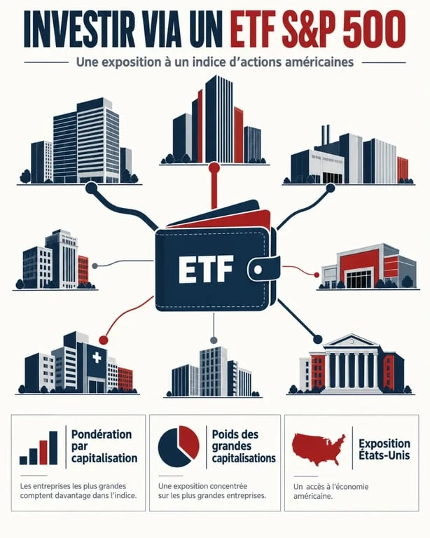 Infographie pour comprendre comment investir dans le S&P 500 avec un ETF