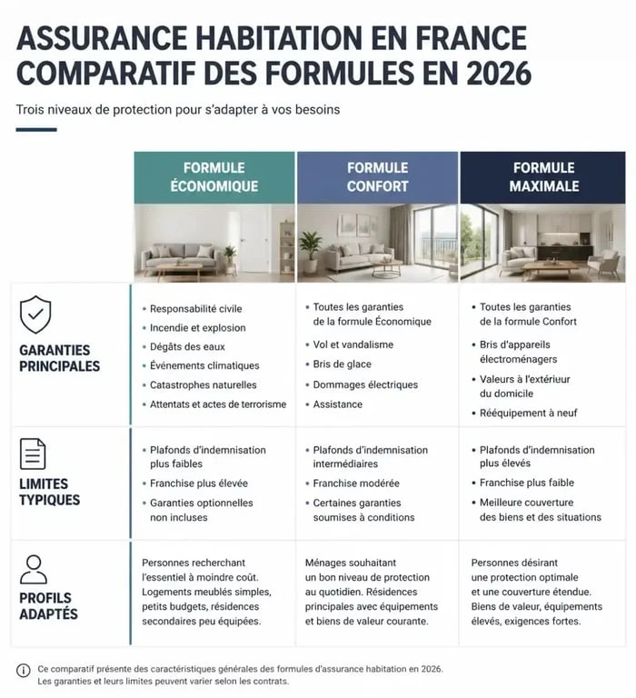 Assurance habitation pas cher France comparatif 2026 : comparaison des formules économique, confort et maximale