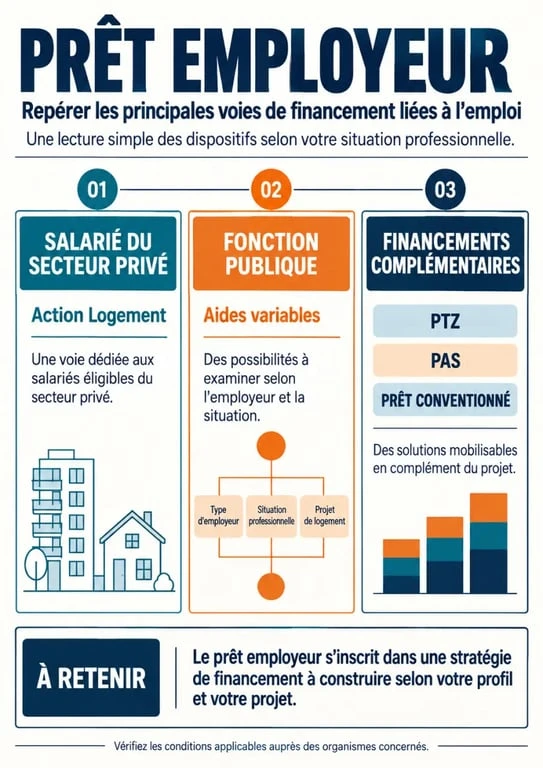 Infographie comparative sur le prêt employeur, Action Logement et les prêts immobiliers complémentaires