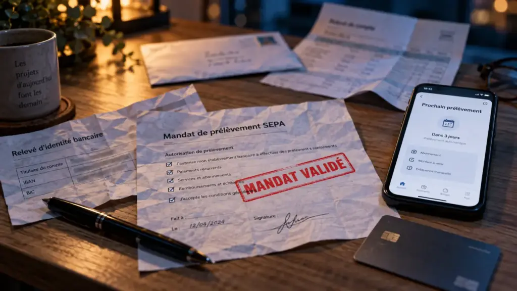 Domiciliation bancaire exemple : mandat SEPA avec prochain prélèvement