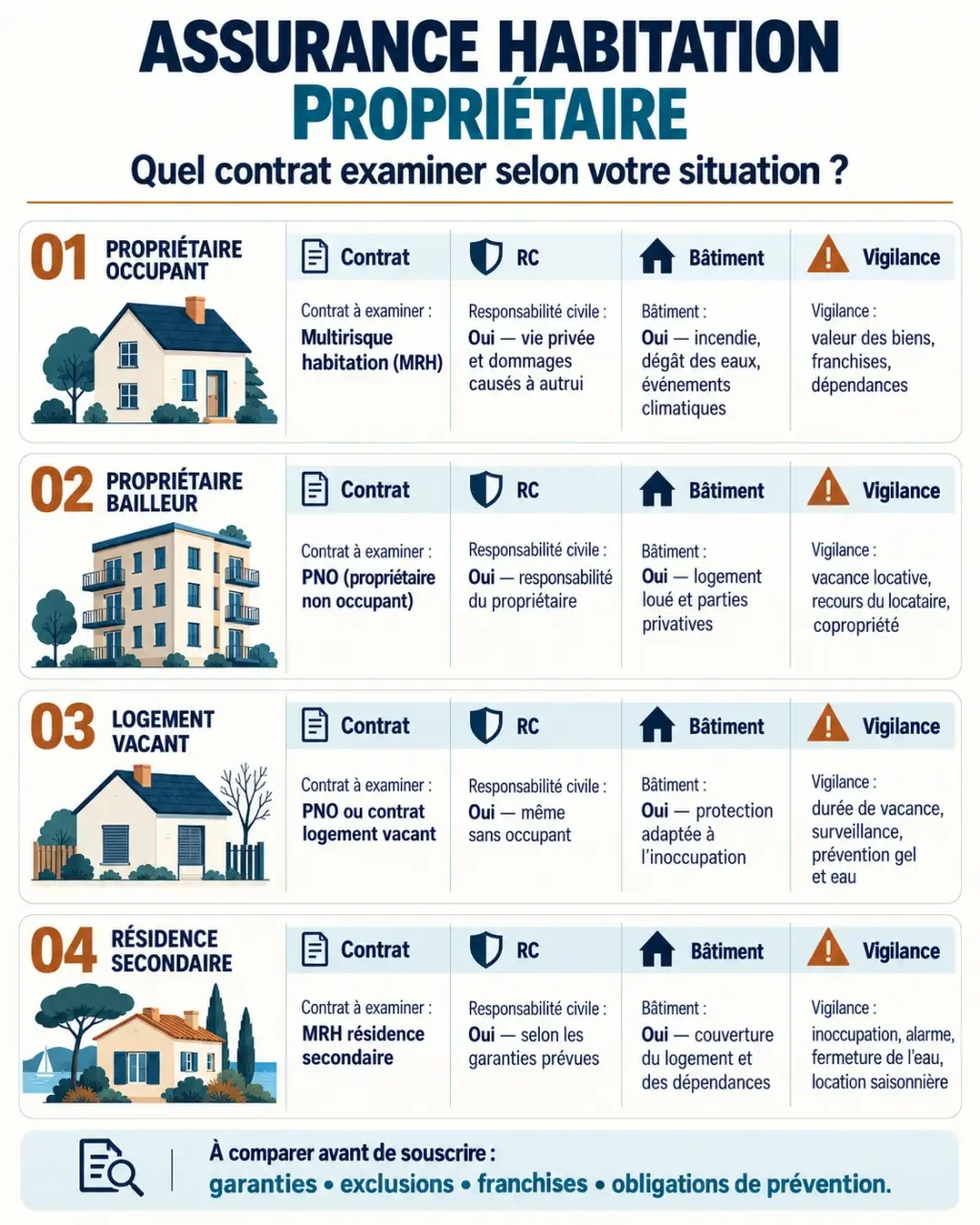 Infographie comparative sur l’assurance habitation propriétaire selon l’occupation du logement