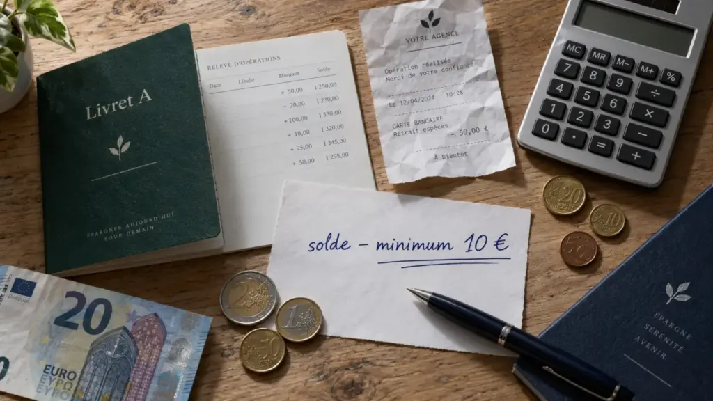 minimum à laisser sur livret a en cas de retrait de moins de 10 €